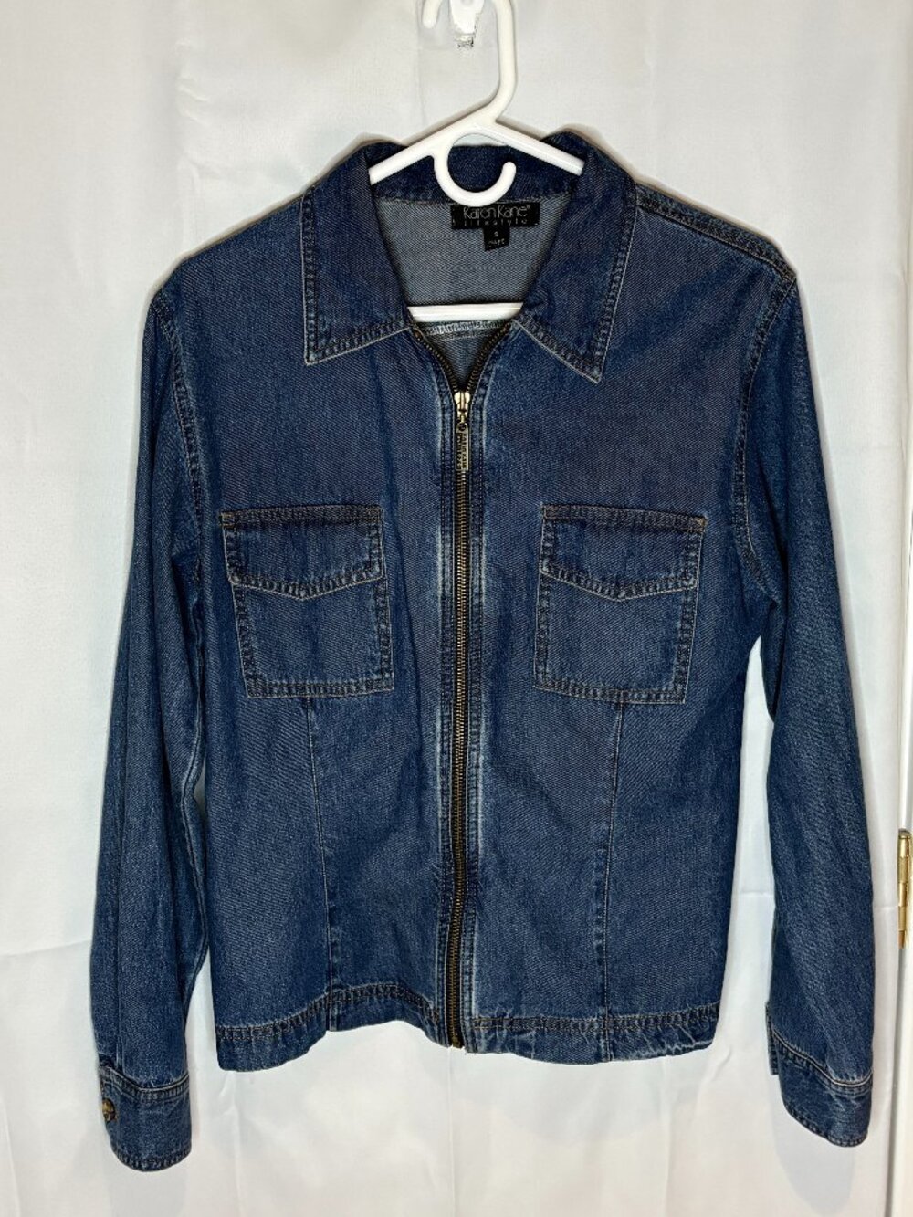 Karen Kane Denim Zip Jacket Blue Utility Shirt Jacket Size Small Made in the USA